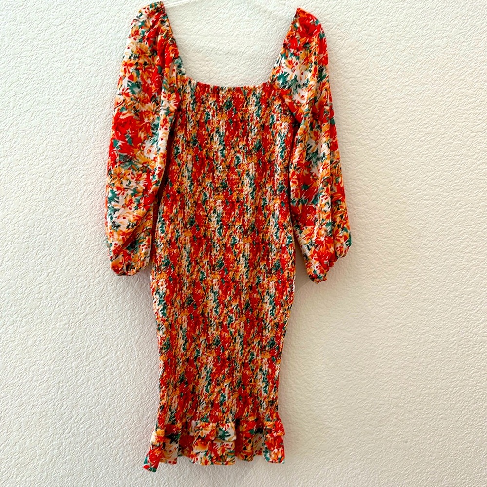 Long sleeve Smocked Midi Floral Dress